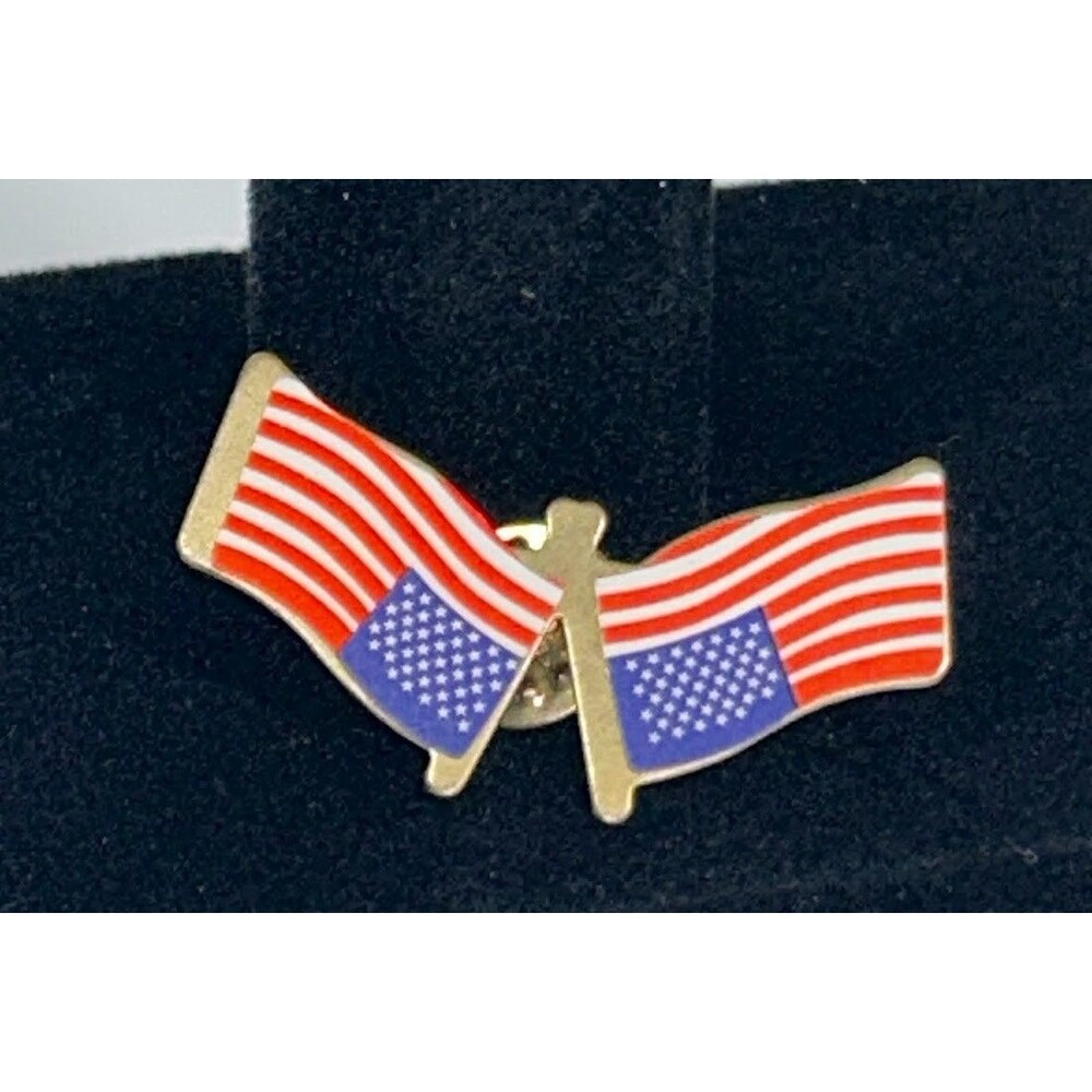 Vintage Double US United States Flag Metal Lapel Pin Patriotic Gold Tone